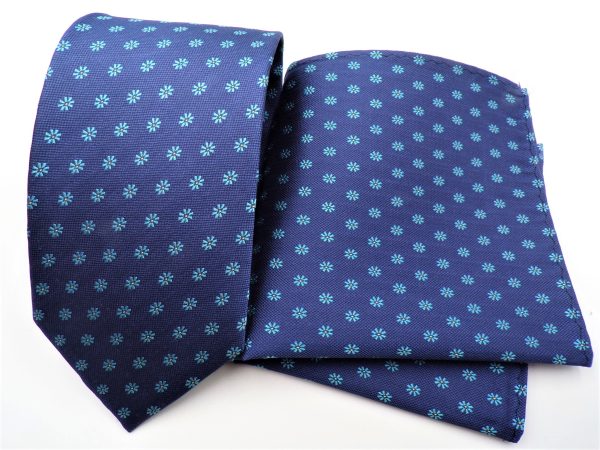 NAVY FLORAL WOVEN SILK TIE & POCKET SQUARE